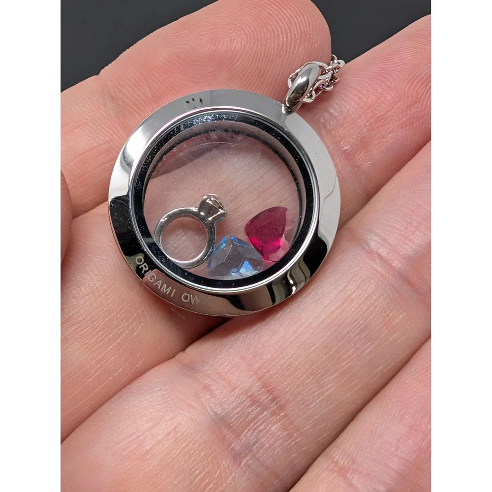 Origami Owl Floating Locket Necklace Set Silver Tone Charms Chicago Cubs Faith
